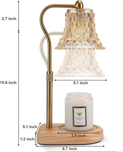 Candle Warmer Lamp with Timer, Candle Warmer Light with 2 Bulbs, 2/4/8H Timer Adjustable Height Candle Warming Lamp, Dimmable Candle Melting Lamp for All Scented Jar Candle Sizes, Amber (Amber) in Saudi Arabia