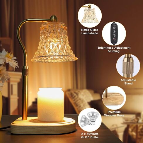 Candle Warmer Lamp with Timer, Candle Warmer Light with 2 Bulbs, 2/4/8H Timer Adjustable Height Candle Warming Lamp, Dimmable Candle Melting Lamp for All Scented Jar Candle Sizes, Amber (Amber) in Saudi Arabia