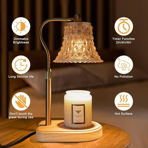 Candle Warmer Lamp with Timer, Candle Warmer Light with 2 Bulbs, 2/4/8H Timer Adjustable Height Candle Warming Lamp, Dimmable Candle Melting Lamp for All Scented Jar Candle Sizes, Amber (Amber) in Saudi Arabia