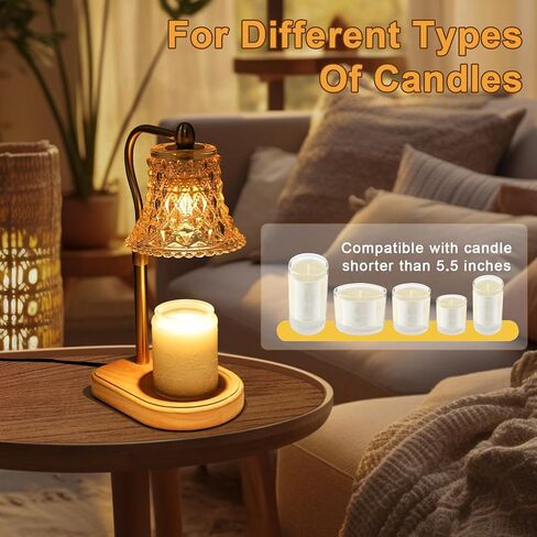 Candle Warmer Lamp with Timer, Candle Warmer Light with 2 Bulbs, 2/4/8H Timer Adjustable Height Candle Warming Lamp, Dimmable Candle Melting Lamp for All Scented Jar Candle Sizes, Amber (Amber) in Saudi Arabia