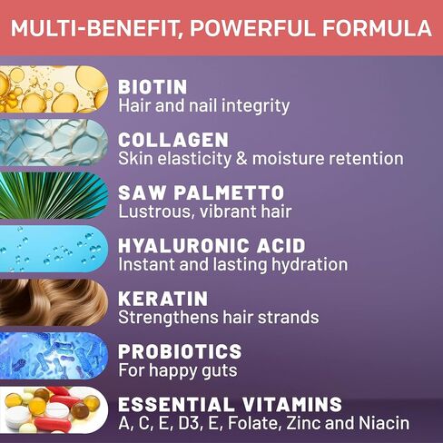 27-in-1 Hair Skin and Nails Vitamins - Biotin, Keratin and Collagen Peptides Women and Men - Hair Growth Vitamins for Men and Women, Vitamins for Hair Growth with Probiotics and Saw Palmetto, 90ct in Saudi Arabia