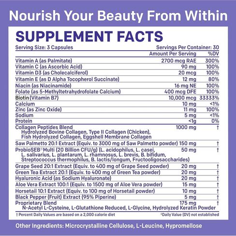27-in-1 Hair Skin and Nails Vitamins - Biotin, Keratin and Collagen Peptides Women and Men - Hair Growth Vitamins for Men and Women, Vitamins for Hair Growth with Probiotics and Saw Palmetto, 90ct in Saudi Arabia