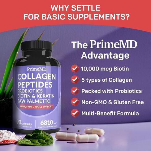 27-in-1 Hair Skin and Nails Vitamins - Biotin, Keratin and Collagen Peptides Women and Men - Hair Growth Vitamins for Men and Women, Vitamins for Hair Growth with Probiotics and Saw Palmetto, 90ct in Saudi Arabia
