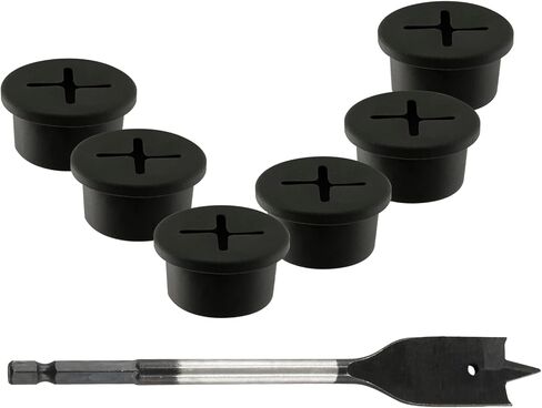 12Pcs Rubber Wire Cord Grommets with Spade Drill Bit, 3/4 Inch Cable Hole Cover Black Desk Cord Grommet for Office Furniture Wall Organizer in Saudi Arabia