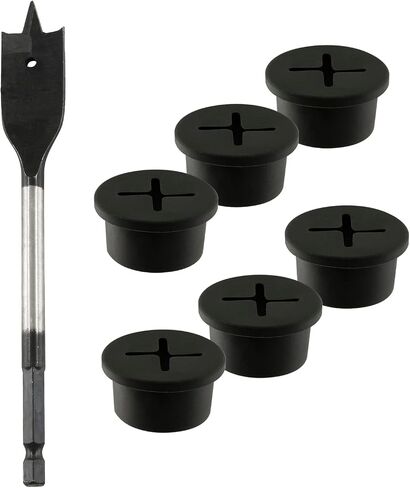 12Pcs Rubber Wire Cord Grommets with Spade Drill Bit, 3/4 Inch Cable Hole Cover Black Desk Cord Grommet for Office Furniture Wall Organizer in Saudi Arabia