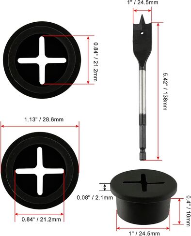 12Pcs Rubber Wire Cord Grommets with Spade Drill Bit, 3/4 Inch Cable Hole Cover Black Desk Cord Grommet for Office Furniture Wall Organizer in Saudi Arabia