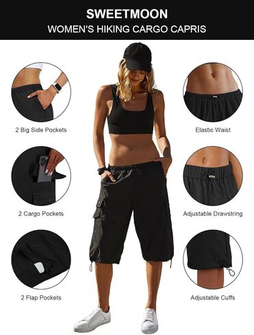 Baggy Women's Hiking Cargo Capris Pants with 6 Pockets, Lightweight Quick Dry Casual Outdoor Travel Capri Pants in Saudi Arabia