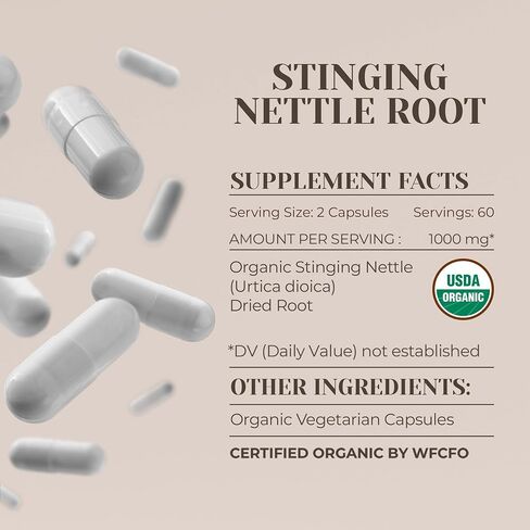 Stinging Nettle Root USDA Organic 120 Capsules | Digestive System, Natural Supplement | Certified Organic Vegetarian Capsules and Organic Stinging Nettle (Urtica Dioica) Dried Root (120 Capsules) in Saudi Arabia