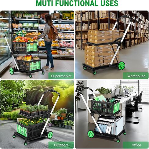 200lbs 30x18'' Foldable Shopping Cart, Multi Use Functional Collapsible Carts with 2 Storage Crates, Mobile Folding Trolley for Groceries, Luggage, Travel, House in Saudi Arabia