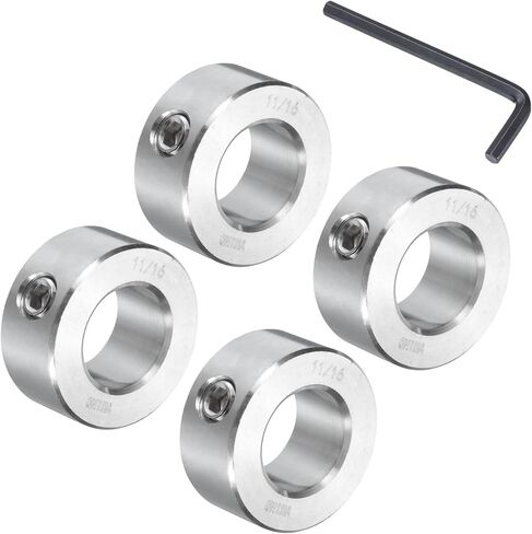 مجموعة 4 قطع من uxcell طوق عمود لولبي 11/16 بوصة، 304 أطواق عمود من الفولاذ المقاوم للصدأ، 1 بوصة OD، سمك 7/16 بوصة، مشبك طوق المحور مع مفتاح ربط سداسي in Kuwait