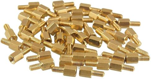 YXQ 100 قطعة M3x5mm ذكر إلى M3 أنثى فاصل نحاسي برغي سداسي، الطول الإجمالي 10 مم in Kuwait