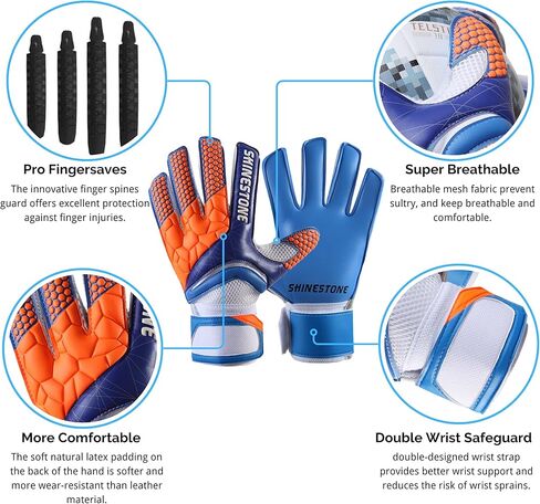 قفازات حارس مرمى كرة القدم الاحترافية مع حافظة أصابع احترافية ونخيل لاتكس فاخر مقاس 4 مم، قبضة وحماية فائقة، قفازات حارس المرمى للشباب والكبار in Kuwait