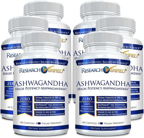 Research Verified Ashwagandha 1500mg Maximum Strength with Bioperine and Ginger Root, Enhance Cognitive Function - 60 Vegan Friendly Capsules (1 Bottle) in Saudi Arabia