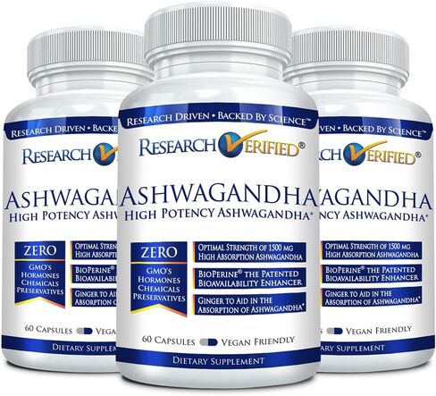 Research Verified Ashwagandha 1500mg Maximum Strength with Bioperine and Ginger Root, Enhance Cognitive Function - 60 Vegan Friendly Capsules (1 Bottle) in Saudi Arabia
