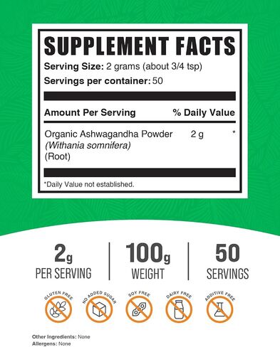 BulkSupplements.com مسحوق اشواغاندا عضوي - مكملات اشواغاندا عضوية، مصدرها جذر اشواغاندا - خالي من الغلوتين، 2 جرام لكل وجبة، 1 كجم (2.2 رطل) (عبوة من قطعة واحدة) in Saudi Arabia