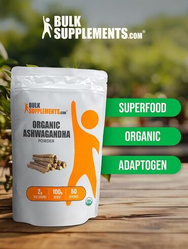 BulkSupplements.com مسحوق اشواغاندا عضوي - مكملات اشواغاندا عضوية، مصدرها جذر اشواغاندا - خالي من الغلوتين، 2 جرام لكل وجبة، 1 كجم (2.2 رطل) (عبوة من قطعة واحدة) in Saudi Arabia