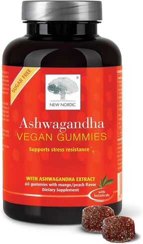 NEW NORDIC Ashwagandha Gummies | 300 mg Ashwagandha Root Extract | Sugar Free | Adaptogens for Men and Women | Delicious Mango Peach | 60 Gummies in Saudi Arabia