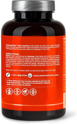 NEW NORDIC Ashwagandha Gummies | 300 mg Ashwagandha Root Extract | Sugar Free | Adaptogens for Men and Women | Delicious Mango Peach | 60 Gummies in Saudi Arabia