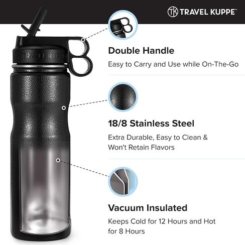 Travel Kuppe Vacuum Insulated Stainless Steel Cycling Sports Water Bottle, Includes Both Straw and Sip Lid in Saudi Arabia