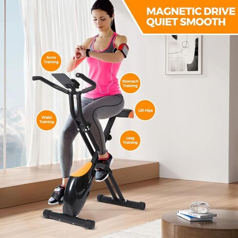 Panana Exercise Bike Folding Exercise Bike Foldable X-Bike with Adjustable Resistance Fitness Stationary Bike Magnetic for Cardio Workout & Strength Training for Home Gym Workout in Kuwait