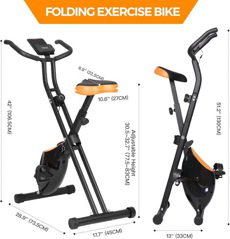 Panana Exercise Bike Folding Exercise Bike Foldable X-Bike with Adjustable Resistance Fitness Stationary Bike Magnetic for Cardio Workout & Strength Training for Home Gym Workout in Kuwait