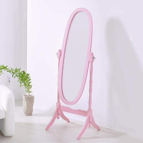 Livinia Ashely Wooden Antique Floor Free Standing Mirror/Traditional Style 60" Oval Clear Dressing Cheval Mirror Bedroom Interior (Black) in Saudi Arabia