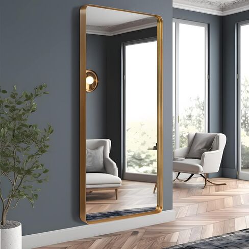 NicBex Arched 71x32 Inch Full Length Mirror, Full Body Mirror Dressing Mirror, Alloy Frame Wall Mounted Mirror Floor Mirror for Bedroom, Bathroom, Living Room, Hallway, Round Corners, Matte Black in Saudi Arabia