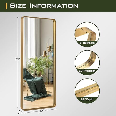 NicBex Arched 71x32 Inch Full Length Mirror, Full Body Mirror Dressing Mirror, Alloy Frame Wall Mounted Mirror Floor Mirror for Bedroom, Bathroom, Living Room, Hallway, Round Corners, Matte Black in Saudi Arabia