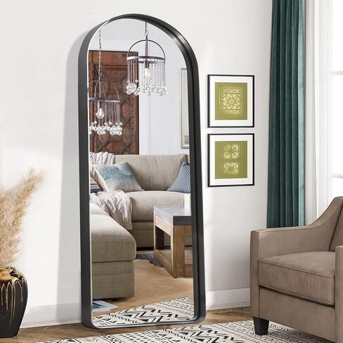 NicBex Arched 71x32 Inch Full Length Mirror, Full Body Mirror Dressing Mirror, Alloy Frame Wall Mounted Mirror Floor Mirror for Bedroom, Bathroom, Living Room, Hallway, Round Corners, Matte Black in Saudi Arabia