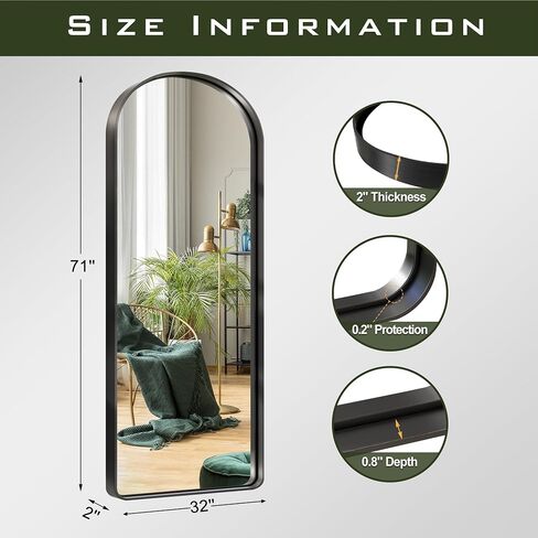 NicBex Arched 71x32 Inch Full Length Mirror, Full Body Mirror Dressing Mirror, Alloy Frame Wall Mounted Mirror Floor Mirror for Bedroom, Bathroom, Living Room, Hallway, Round Corners, Matte Black in Saudi Arabia
