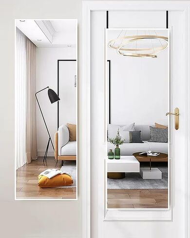 48"x 14" Door Mirror, Full Length Mirror Wall Mounted, Over The Door Mirror, Full Body Mirror, Hanging Mirror Rectangle - Black in Saudi Arabia