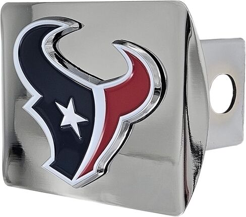 غطاء وصلة ربط معدني من الكروم من Houston Texans NFL مع شعار الفريق الملون ثلاثي الأبعاد من FANMATS - تصميم فريد من نوعه لشعار الفريق - سهل التركيب على الشاحنة، وسيارات الدفع الرباعي، والسيارة - هدية مثالية لمحبي كرة القدم الصلبة in Saudi Arabia