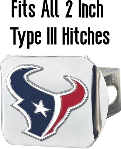 غطاء وصلة ربط معدني من الكروم من Houston Texans NFL مع شعار الفريق الملون ثلاثي الأبعاد من FANMATS - تصميم فريد من نوعه لشعار الفريق - سهل التركيب على الشاحنة، وسيارات الدفع الرباعي، والسيارة - هدية مثالية لمحبي كرة القدم الصلبة in Saudi Arabia