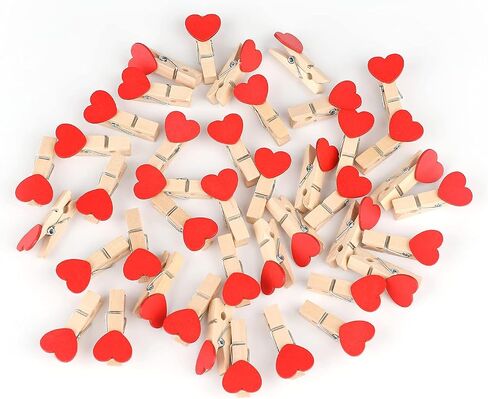 jijAcraft 100Pcs Clothespins with String, 1.4 inch Heavy-Duty Wooden Clothes Pins with Color Heart, Mini Photo Clips for Hanging Clip Photos, Clothes, Crafts, Arts Outdoor and Indoor in Saudi Arabia