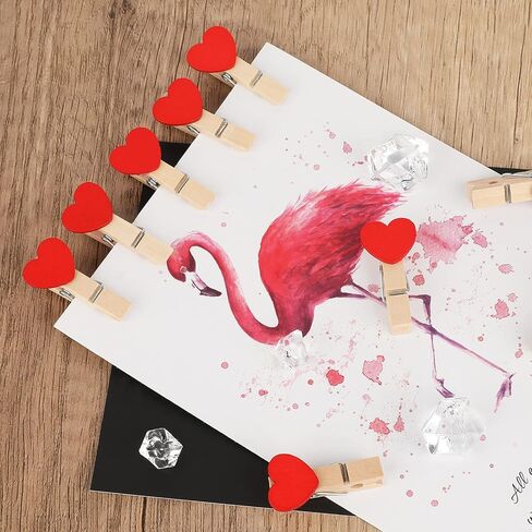 jijAcraft 100Pcs Clothespins with String, 1.4 inch Heavy-Duty Wooden Clothes Pins with Color Heart, Mini Photo Clips for Hanging Clip Photos, Clothes, Crafts, Arts Outdoor and Indoor in Saudi Arabia
