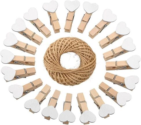 jijAcraft 100Pcs Clothespins with String, 1.4 inch Heavy-Duty Wooden Clothes Pins with Color Heart, Mini Photo Clips for Hanging Clip Photos, Clothes, Crafts, Arts Outdoor and Indoor in Saudi Arabia