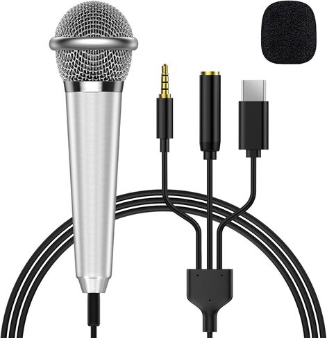 2-in-1 Mini Microphone for Android, iPhone 15, Laptop and PC, Portable Mini Mic for Vlogging, Karaoke, Video Recording with USB C & 3.5mm Jack in Saudi Arabia