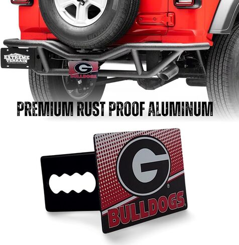 University of Georgia Rust Resistant Aluminum Hitch Cover with UV-Screened Color Logo - Easy Installation, Fits All Type III Hitches - Truck, SUV, Car - Ideal Gift for Die Hard Bulldog Fan in Saudi Arabia