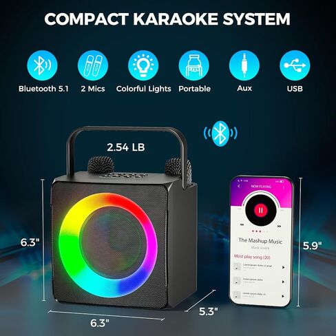 Verkstar Karaoke Machine, Portable Bluetooth Karaoke System for Adults Kids, Karaoke Speaker with 2 Wireless Mics and LED Lights, for Girls Boys Adults in Saudi Arabia