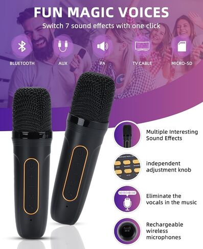 Portable Karaoke Machine with 2 Wireless Karaoke Microphones for Adults and Kids, Singing Machine Bluetooth Karaoke System for Home Party, Meeting (Black) in Saudi Arabia