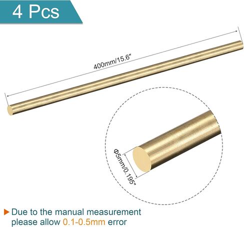 MECCANIXITY Brass Rod,Brass Solid Round Rod 5mm,1/5 inch Diameter 400mm Length Lathe Bar Stock for RC Model Airplane Helicopter DIY Craft Pack of 4 in Saudi Arabia