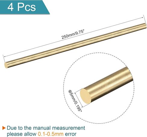 MECCANIXITY Brass Rod,Brass Solid Round Rod 5mm,1/5 inch Diameter 400mm Length Lathe Bar Stock for RC Model Airplane Helicopter DIY Craft Pack of 4 in Saudi Arabia
