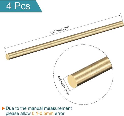 MECCANIXITY Brass Rod,Brass Solid Round Rod 5mm,1/5 inch Diameter 400mm Length Lathe Bar Stock for RC Model Airplane Helicopter DIY Craft Pack of 4 in Saudi Arabia