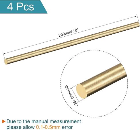 MECCANIXITY Brass Rod,Brass Solid Round Rod 5mm,1/5 inch Diameter 400mm Length Lathe Bar Stock for RC Model Airplane Helicopter DIY Craft Pack of 4 in Saudi Arabia