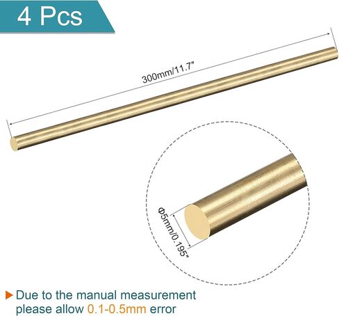 MECCANIXITY Brass Rod,Brass Solid Round Rod 5mm,1/5 inch Diameter 400mm Length Lathe Bar Stock for RC Model Airplane Helicopter DIY Craft Pack of 4 in Saudi Arabia
