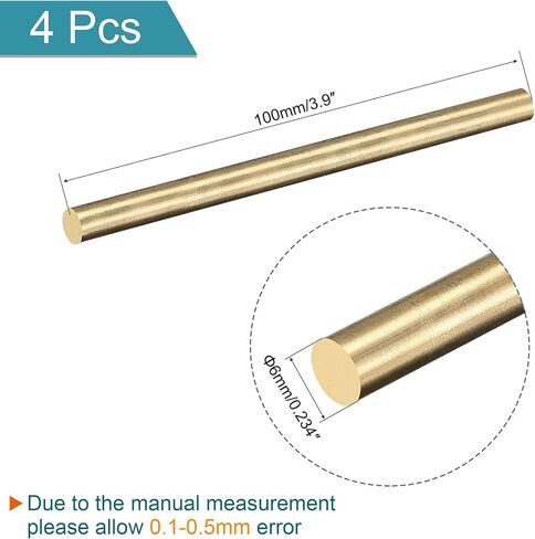 MECCANIXITY Brass Rod,Brass Solid Round Rod 5mm,1/5 inch Diameter 400mm Length Lathe Bar Stock for RC Model Airplane Helicopter DIY Craft Pack of 4 in Saudi Arabia