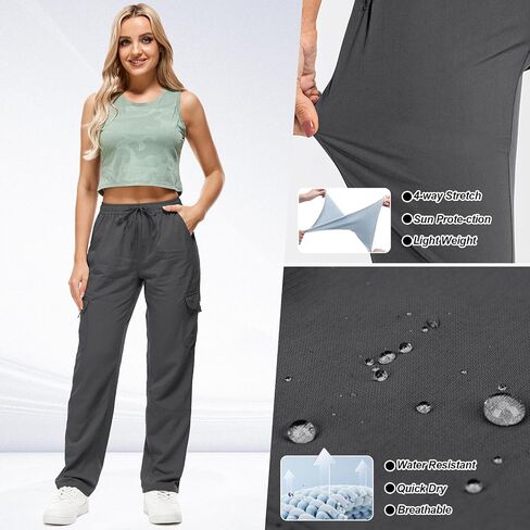 Womens Hiking Pants Quick Dry Lightweight UPF 50 Travel Golf Pants Work Camping Outdoor Cargo Pants Pockets in Saudi Arabia