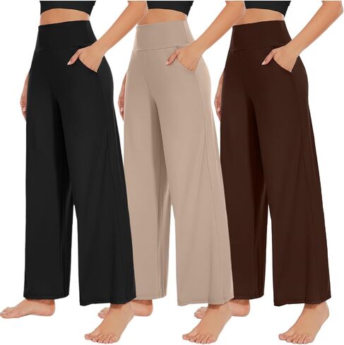 NEW YOUNG 3 Pack Women's Wide Leg Pants with Pockets High Waist Loose Sweatpants Casual Lounge Yoga Workout Palazzo in Saudi Arabia