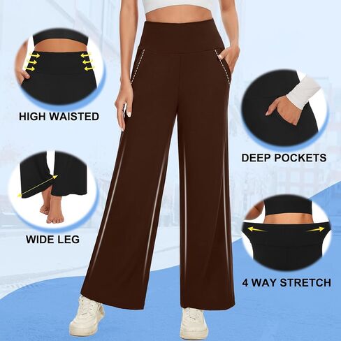 NEW YOUNG 3 Pack Women's Wide Leg Pants with Pockets High Waist Loose Sweatpants Casual Lounge Yoga Workout Palazzo in Saudi Arabia