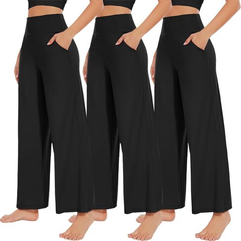 NEW YOUNG 3 Pack Women's Wide Leg Pants with Pockets High Waist Loose Sweatpants Casual Lounge Yoga Workout Palazzo in Saudi Arabia